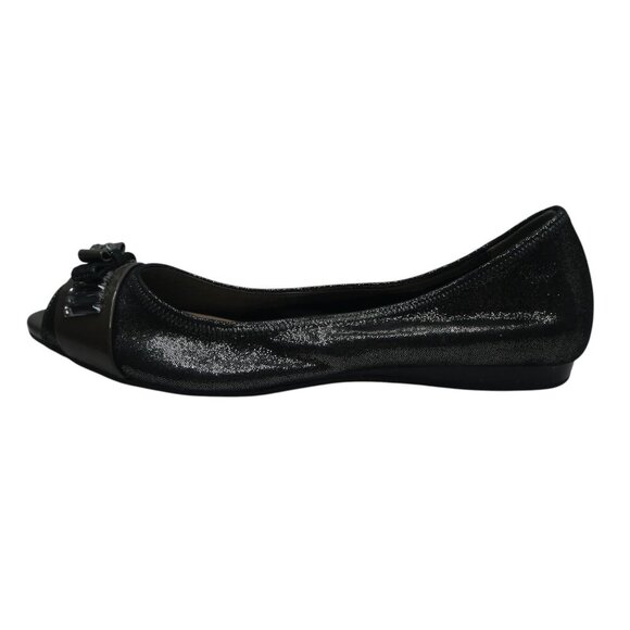 Cole Haan Nike Air Black Shimmer Leather Peep Toe Jeweled Bow Flats Womens 8 - Picture 4 of 13